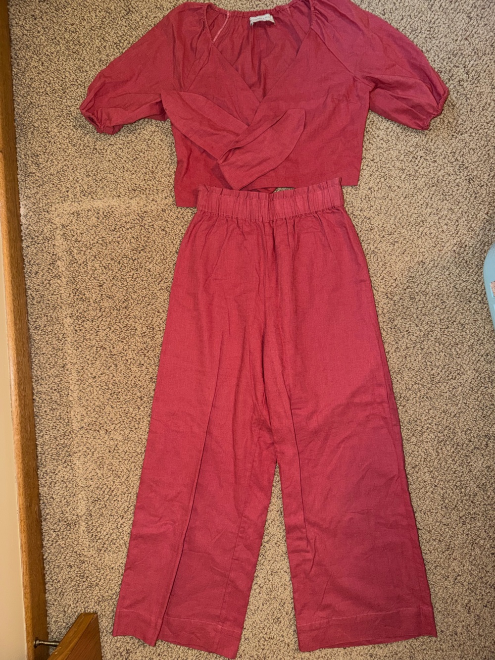 Abercrombie & Fitch Red Wide-Leg Linen-Blend Pants